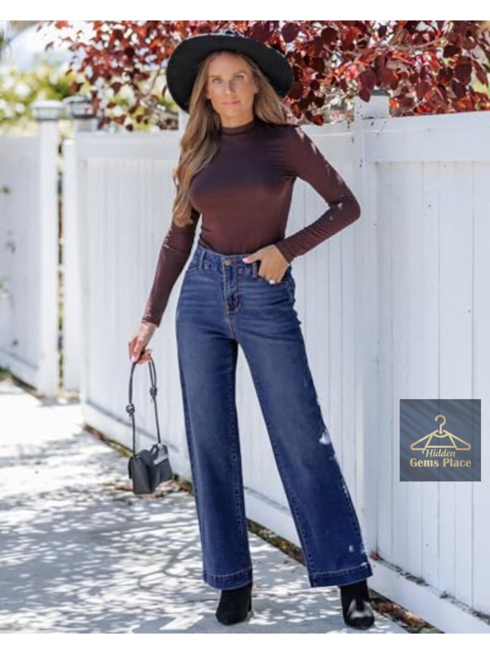 High Waisted Wide Leg Jeans Women Stretchy Denim Trouser Pants 30 Inch Inseam - Picture 3 of 6